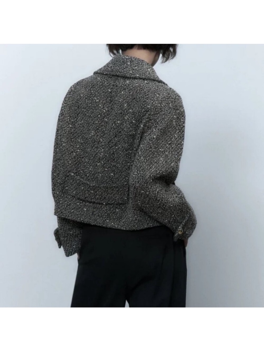 Zara Tweed Cropped Jacket in Charcoal Gray with Gold Buttons - Picture 10 of 16